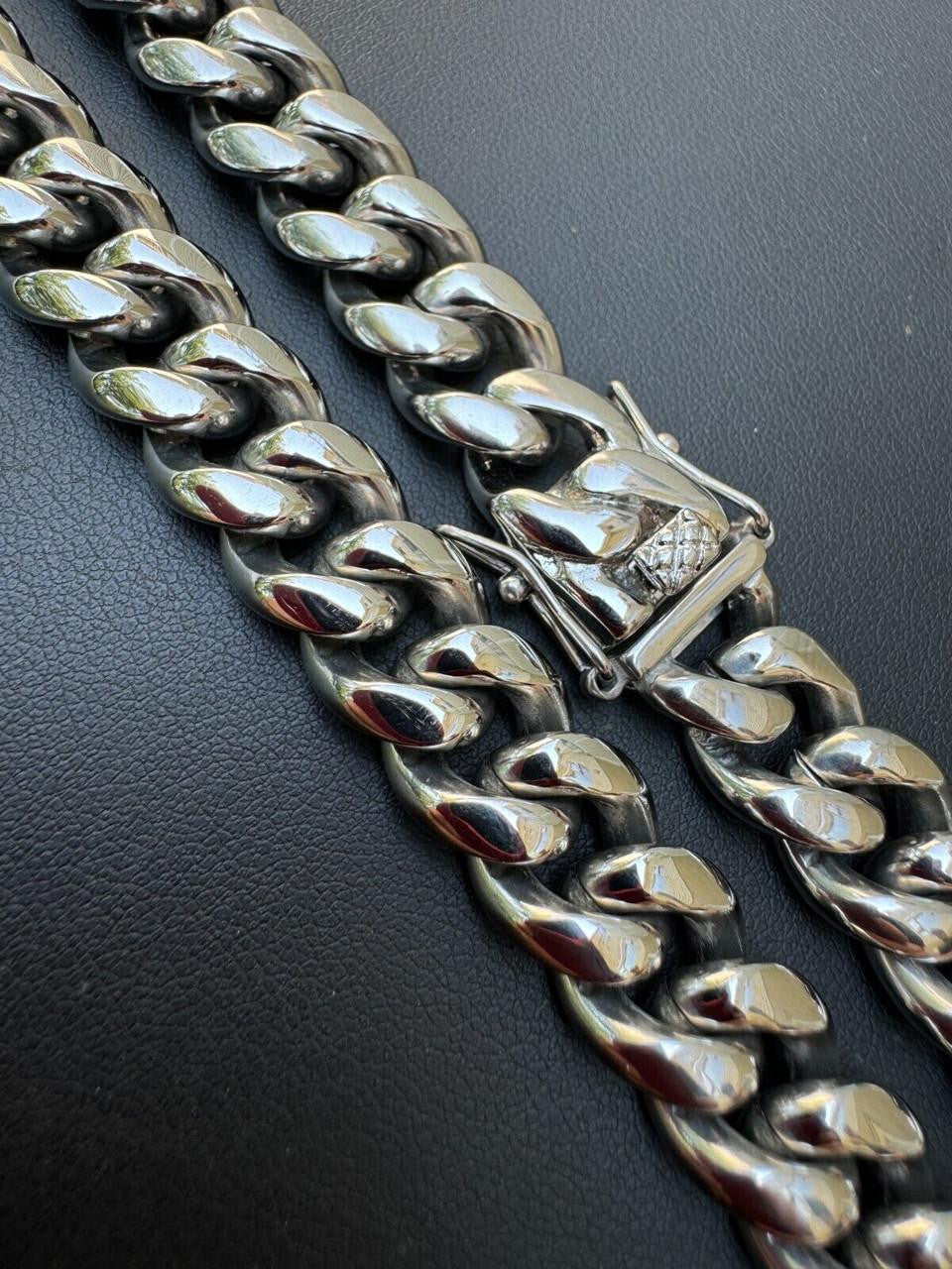 Real Solid Stainless Steel Miami Cuban Link Chain Necklace Box Clasp 4-18mm