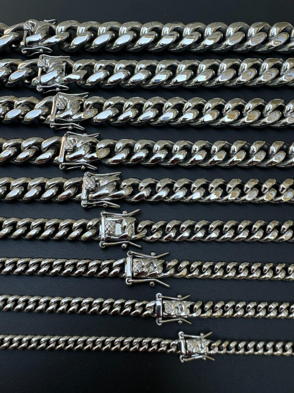 Real Solid Stainless Steel Miami Cuban Link Chain Necklace Box Clasp 4-18mm