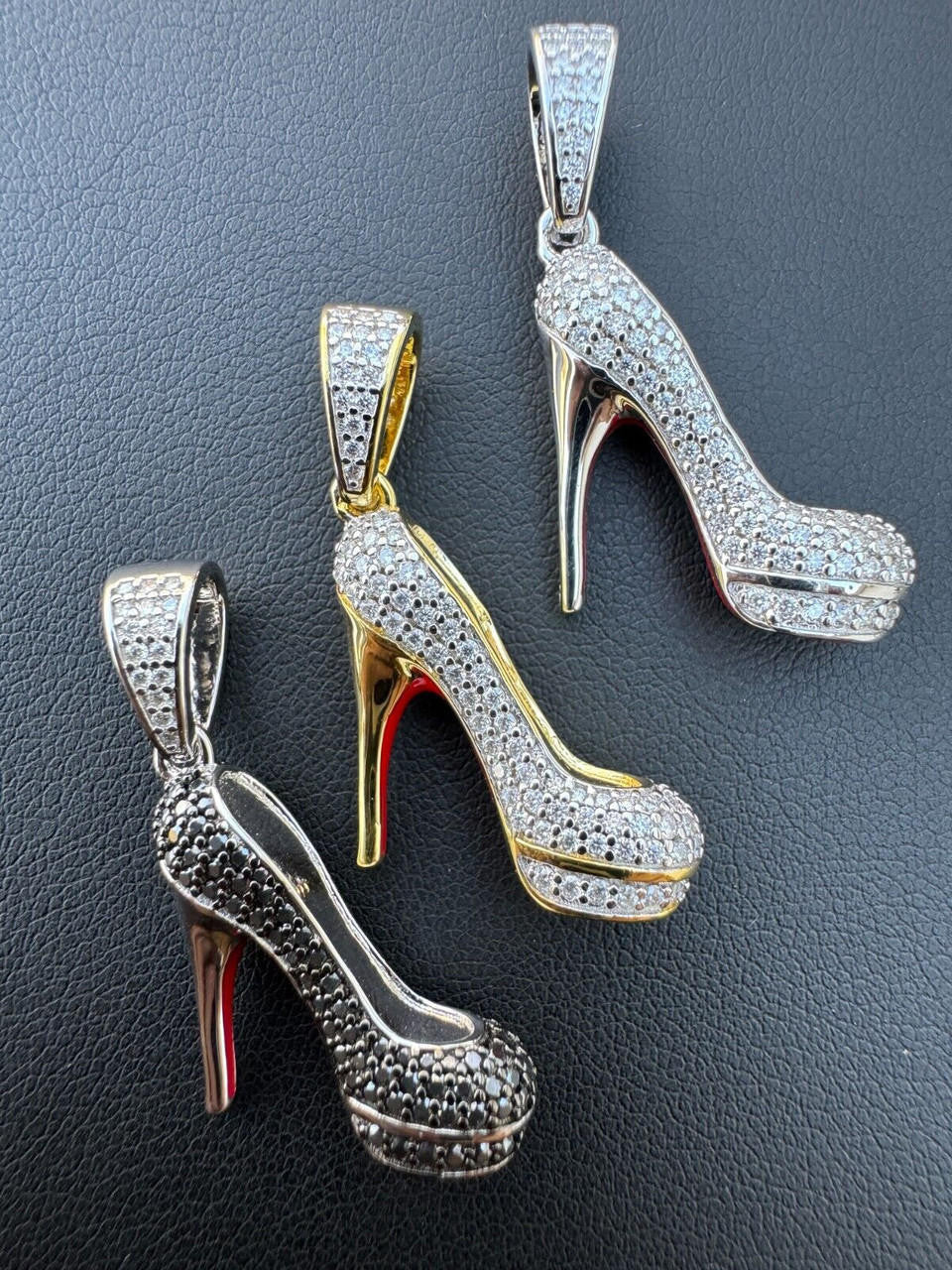 MOISSANITE Red Bottom Stiletto Heels Pendant - 14k Gold Vermeil Or 925 Silver - Small 1.25"