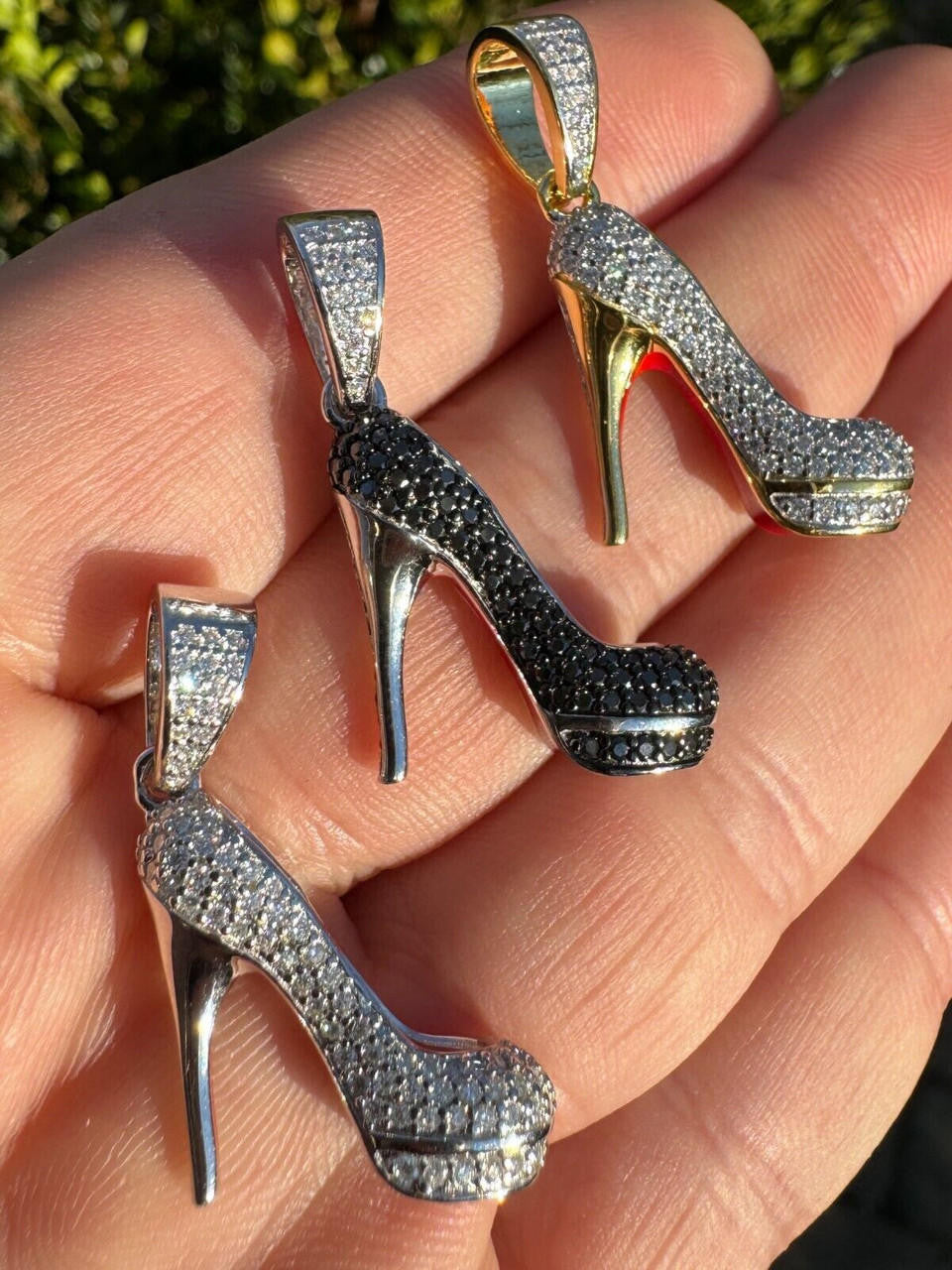 MOISSANITE Red Bottom Stiletto Heels Pendant - 14k Gold Vermeil Or 925 Silver - Small 1.25"