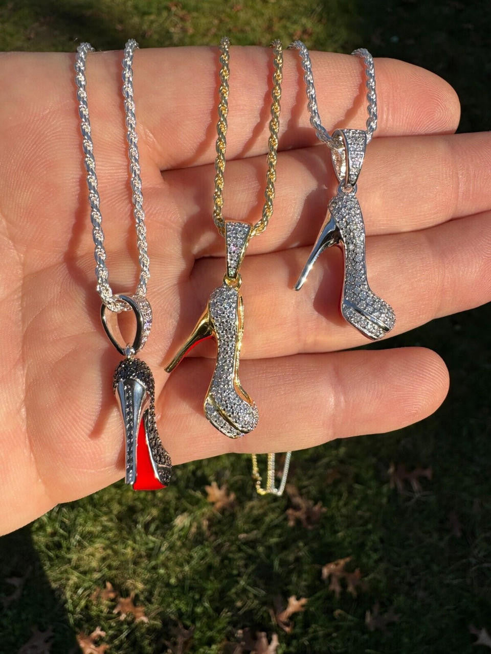 MOISSANITE Red Bottom Stiletto Heels Pendant - 14k Gold Vermeil Or 925 Silver - Small 1.25"