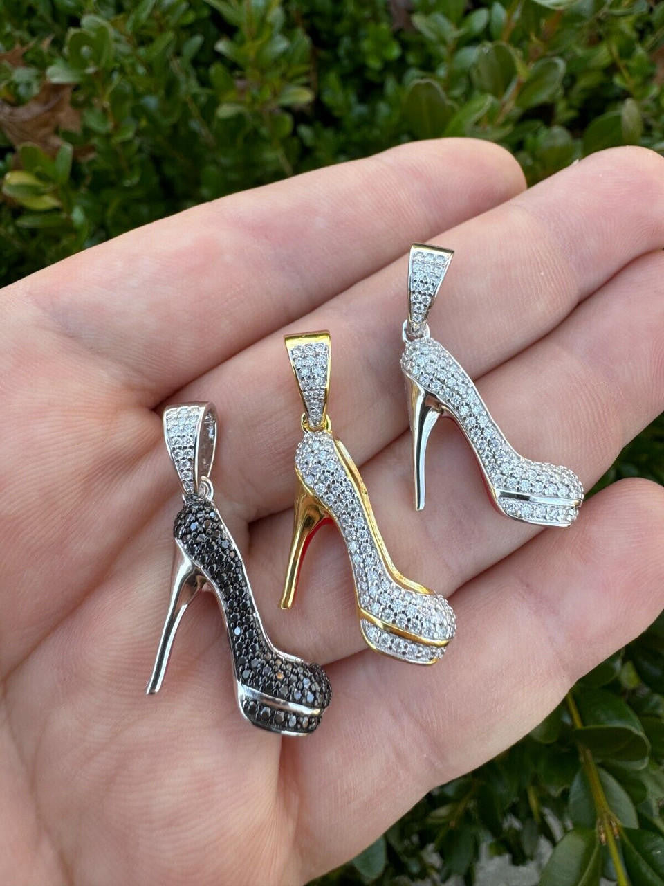MOISSANITE Red Bottom Stiletto Heels Pendant - 14k Gold Vermeil Or 925 Silver - Small 1.25"