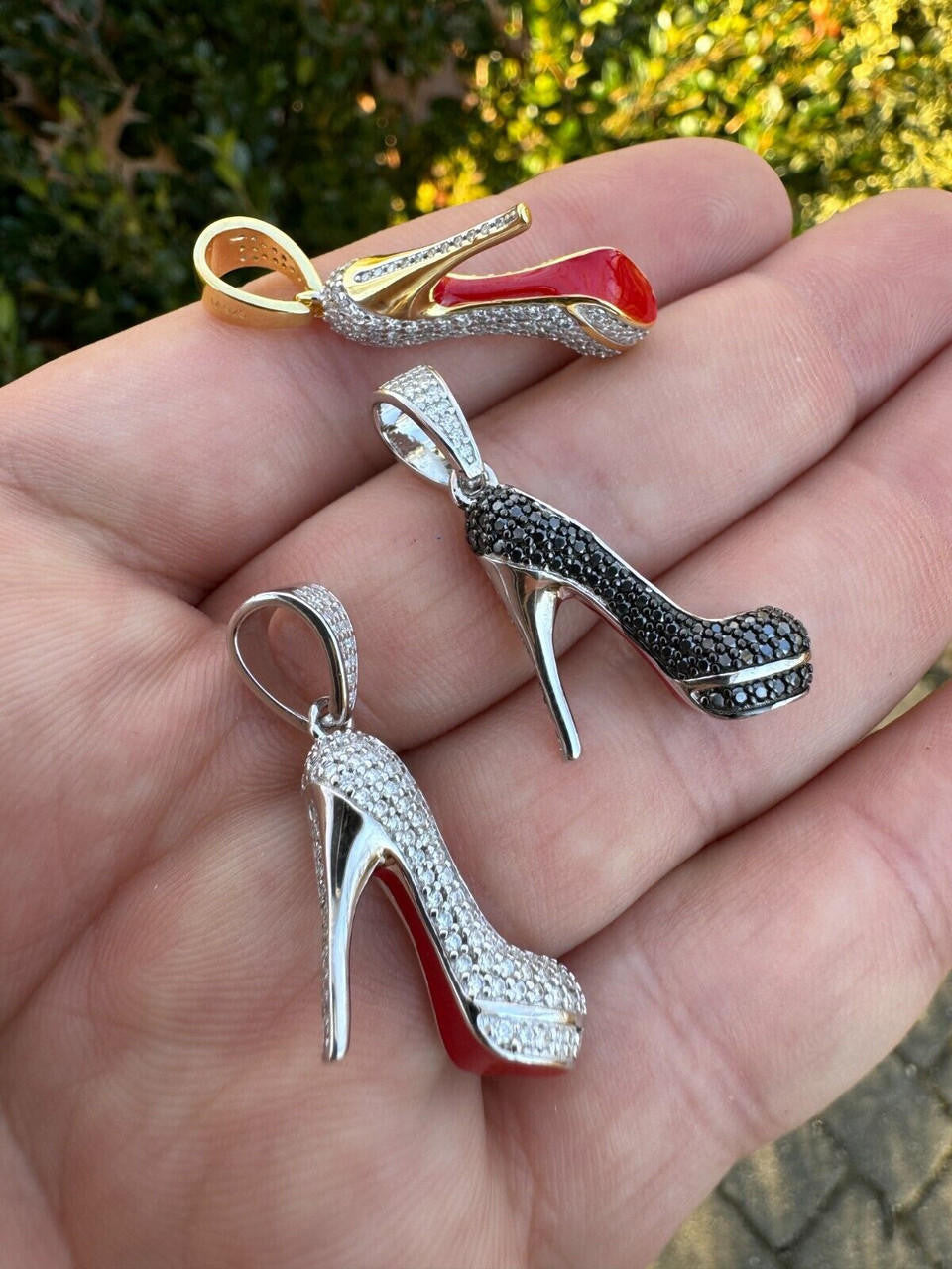 MOISSANITE Red Bottom Stiletto Heels Pendant - 14k Gold Vermeil Or 925 Silver - Small 1.25"