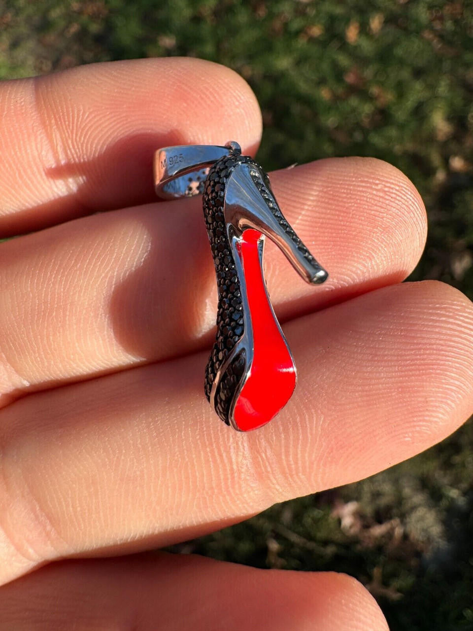 MOISSANITE Red Bottom Stiletto Heels Pendant - 14k Gold Vermeil Or 925 Silver - Small 1.25"