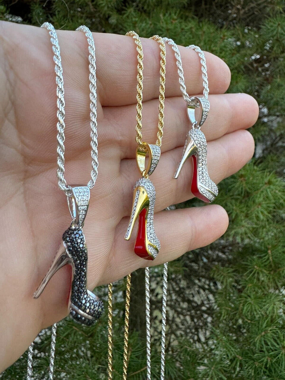 MOISSANITE Red Bottom Stiletto Heels Pendant - 14k Gold Vermeil Or 925 Silver - Small 1.25"