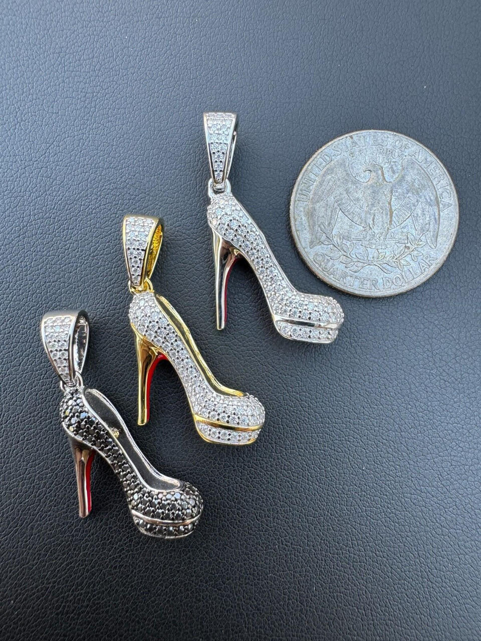 MOISSANITE Red Bottom Stiletto Heels Pendant - 14k Gold Vermeil Or 925 Silver - Small 1.25"