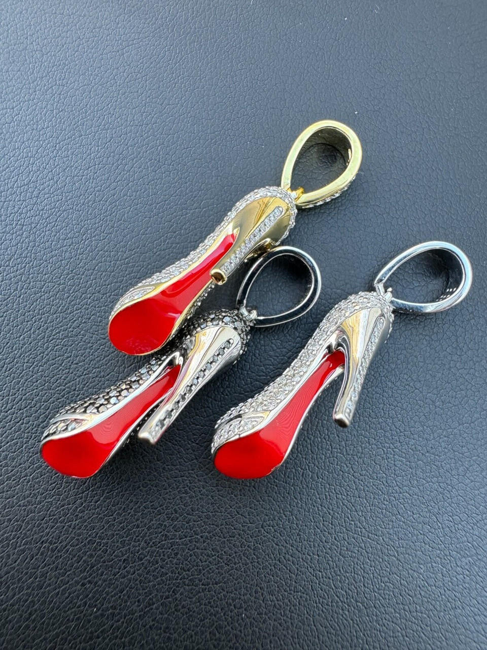 MOISSANITE Red Bottom Stiletto Heels Pendant - 14k Gold Vermeil Or 925 Silver - Small 1.25"