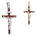 Red Cherry Walnut Wood PlainJesus Cross Pendant - 14k Gold Vermeil Or 925 Silver - Large 2.5"