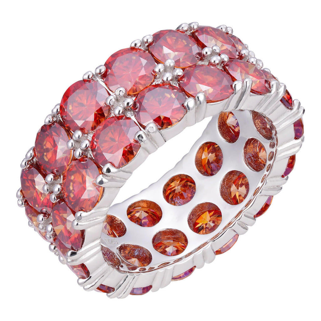 Red MOISSANITE Double Row Eternity Ring - 925 Silver