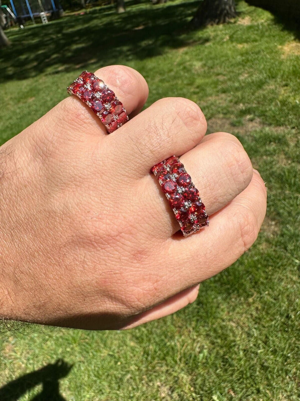 Red MOISSANITE Double Row Eternity Ring - 925 Silver