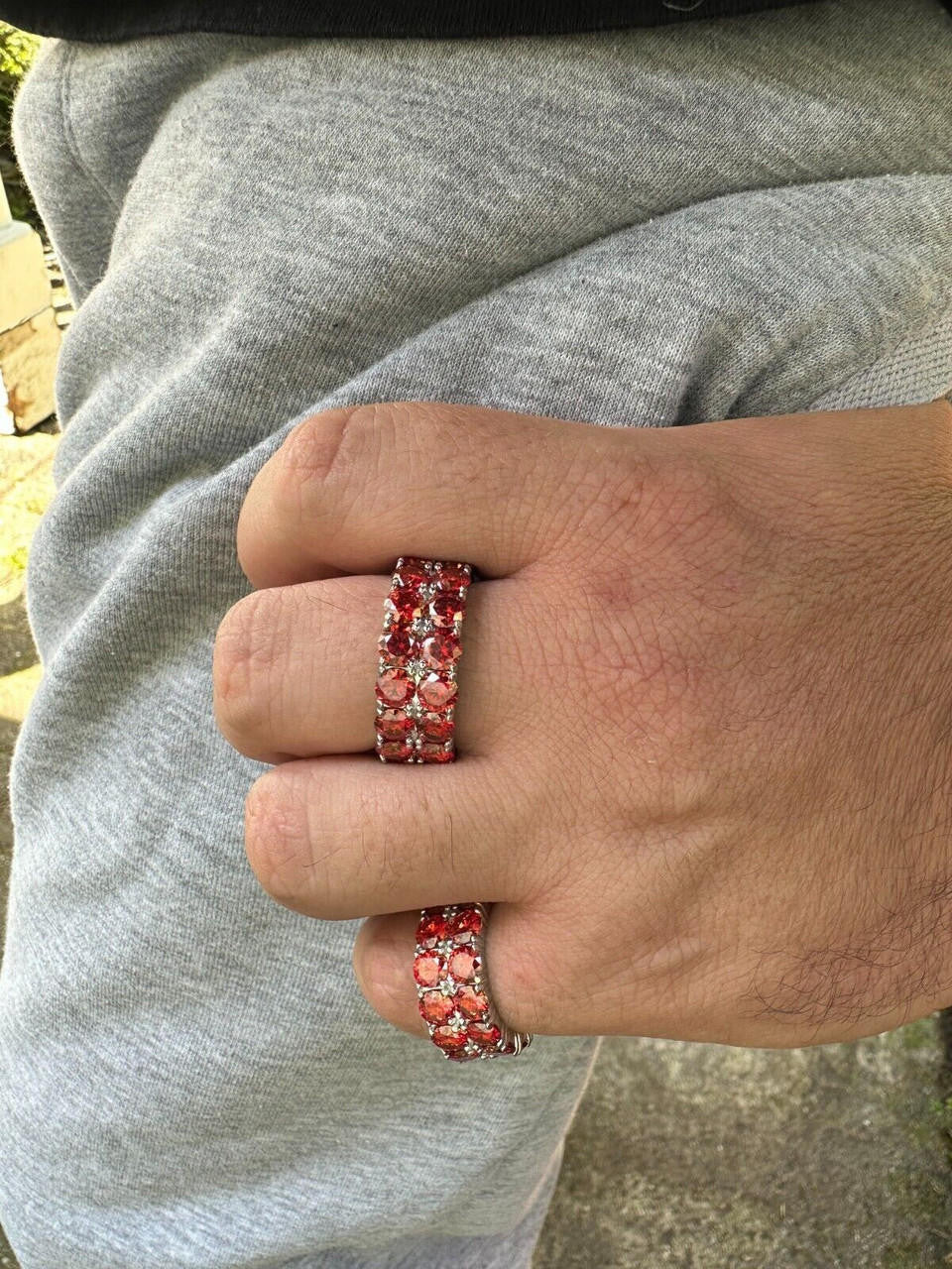 Red MOISSANITE Double Row Eternity Ring - 925 Silver
