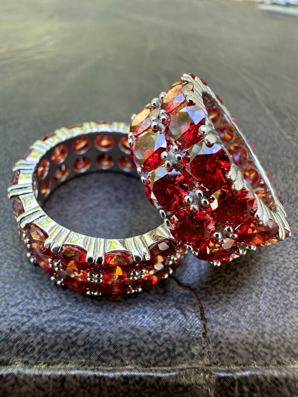 Red MOISSANITE Double Row Eternity Ring - 925 Silver