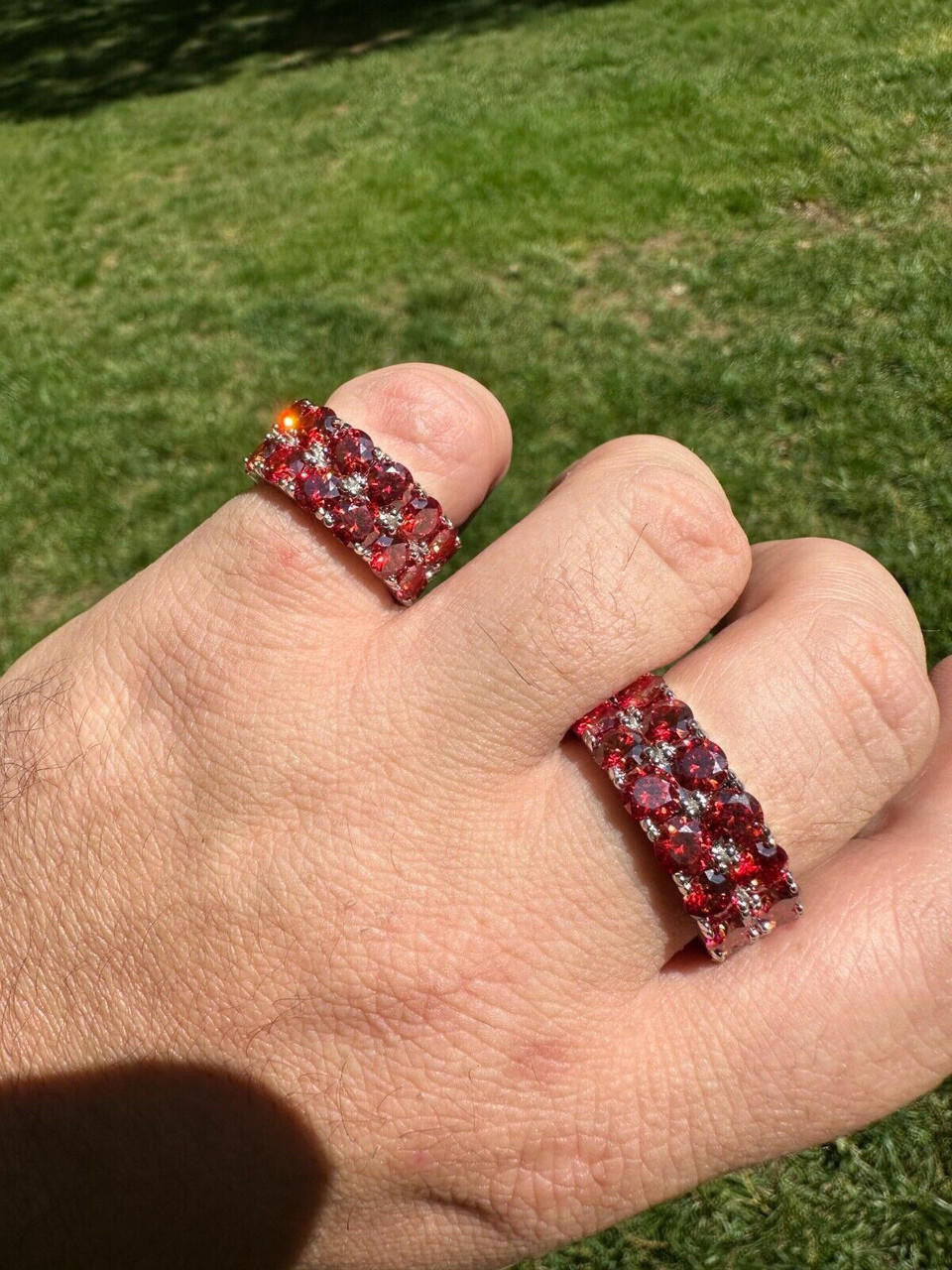 Red MOISSANITE Double Row Eternity Ring - 925 Silver