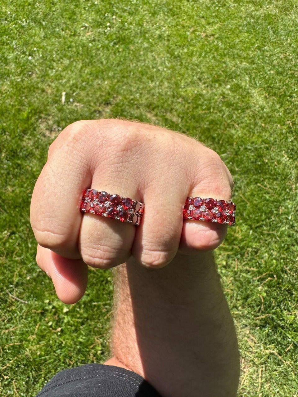 Red MOISSANITE Double Row Eternity Ring - 925 Silver