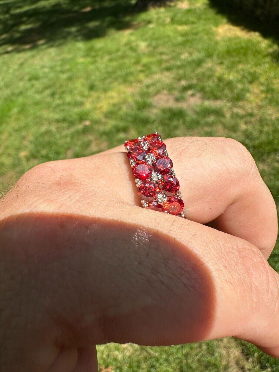 Red MOISSANITE Double Row Eternity Ring - 925 Silver
