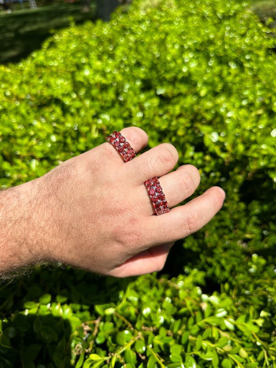 Red MOISSANITE Double Row Eternity Ring - 925 Silver