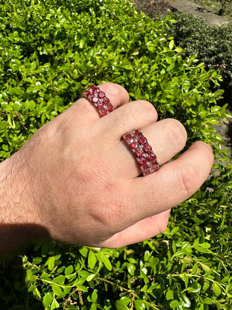 Red MOISSANITE Double Row Eternity Ring - 925 Silver