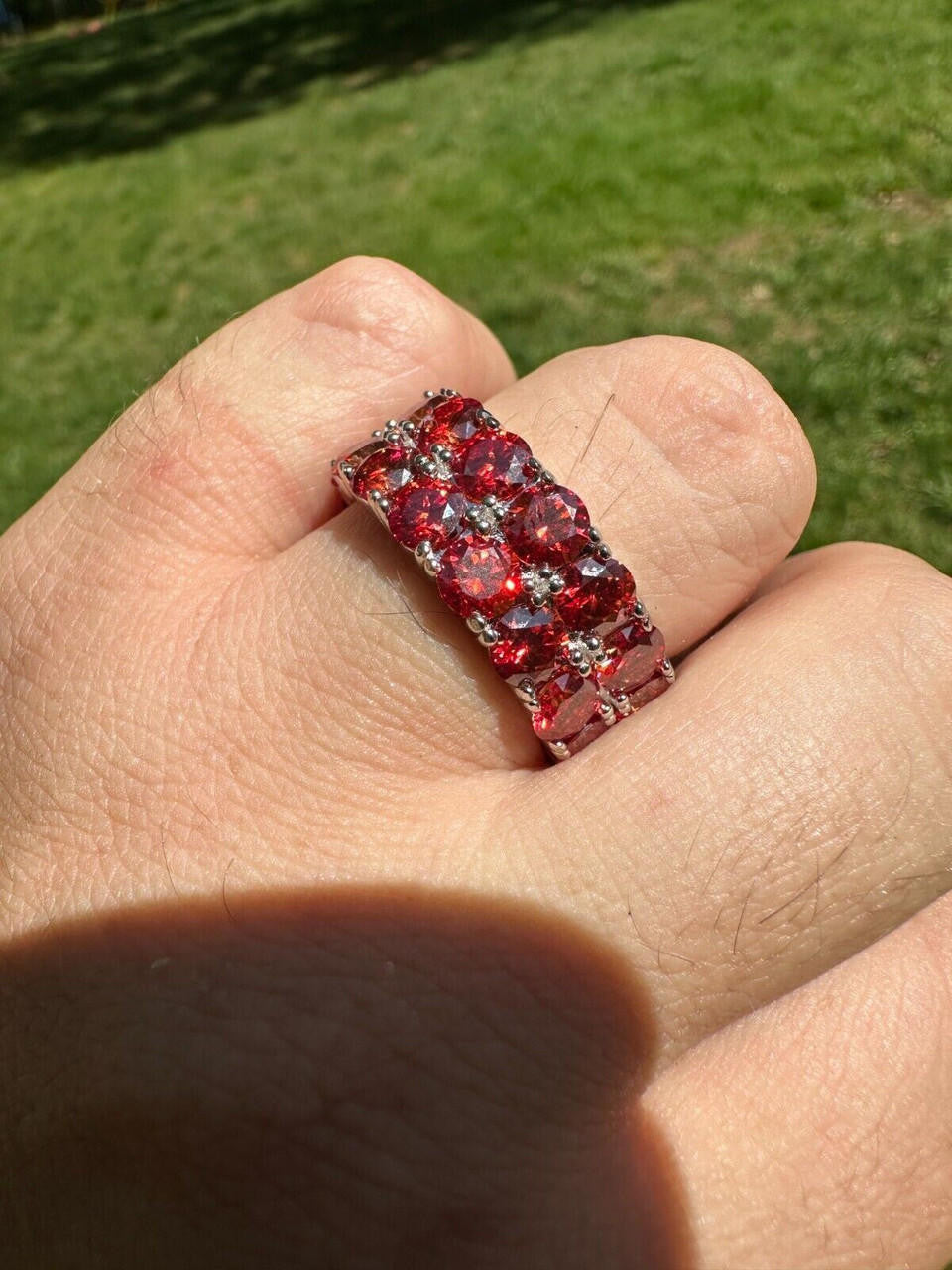 Red MOISSANITE Double Row Eternity Ring - 925 Silver