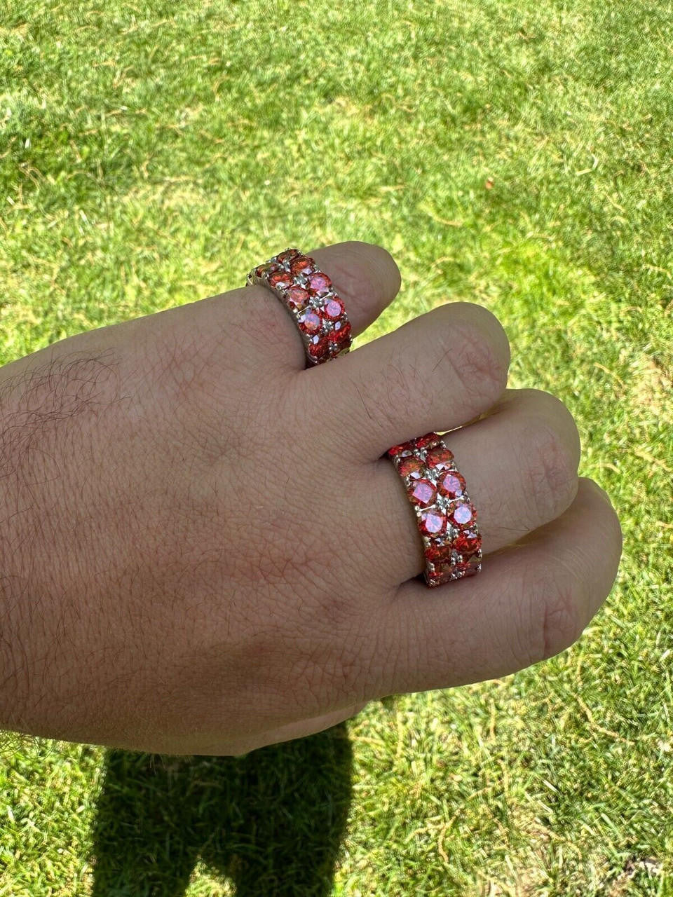 Red MOISSANITE Double Row Eternity Ring - 925 Silver