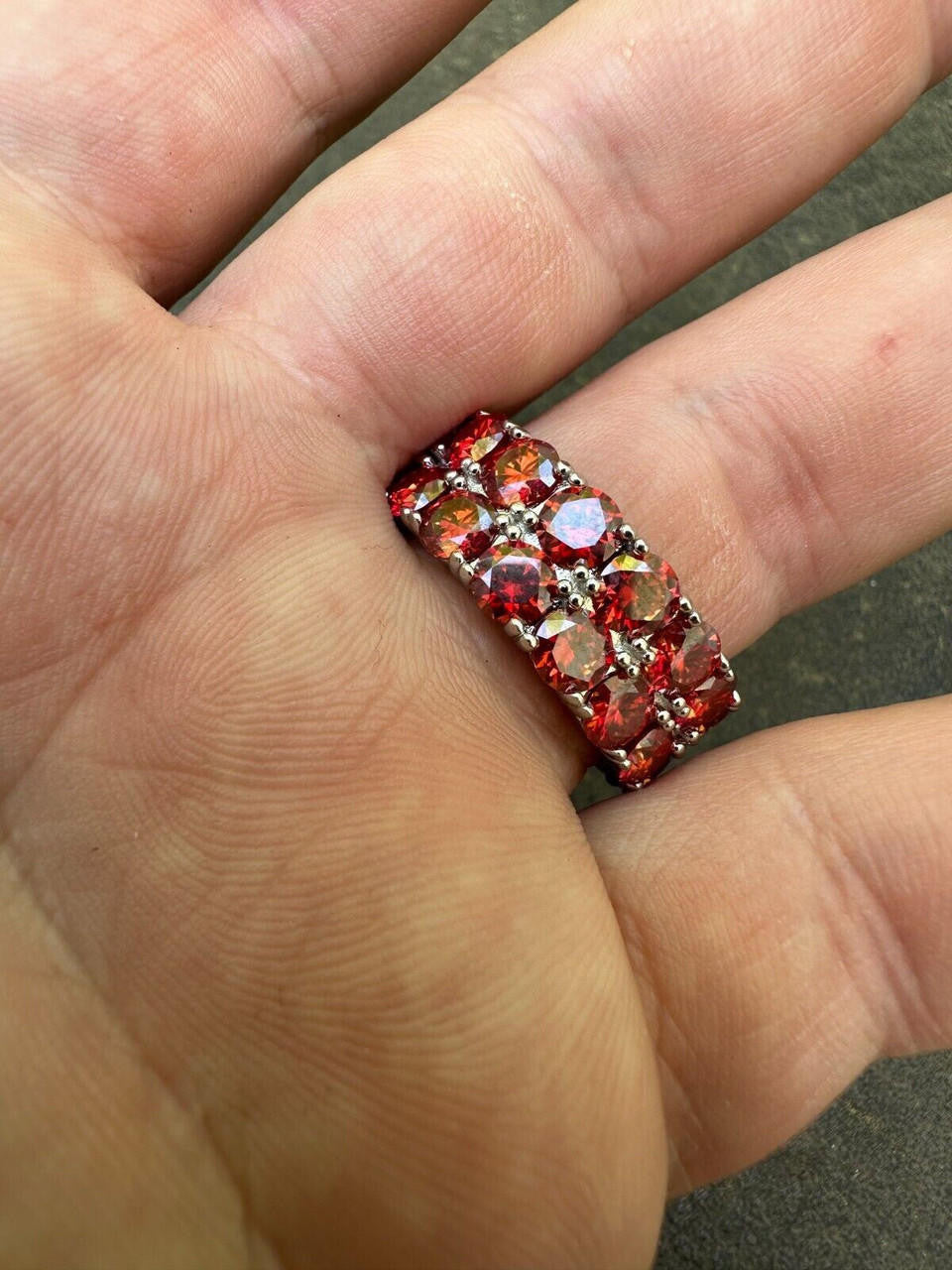 Red MOISSANITE Double Row Eternity Ring - 925 Silver