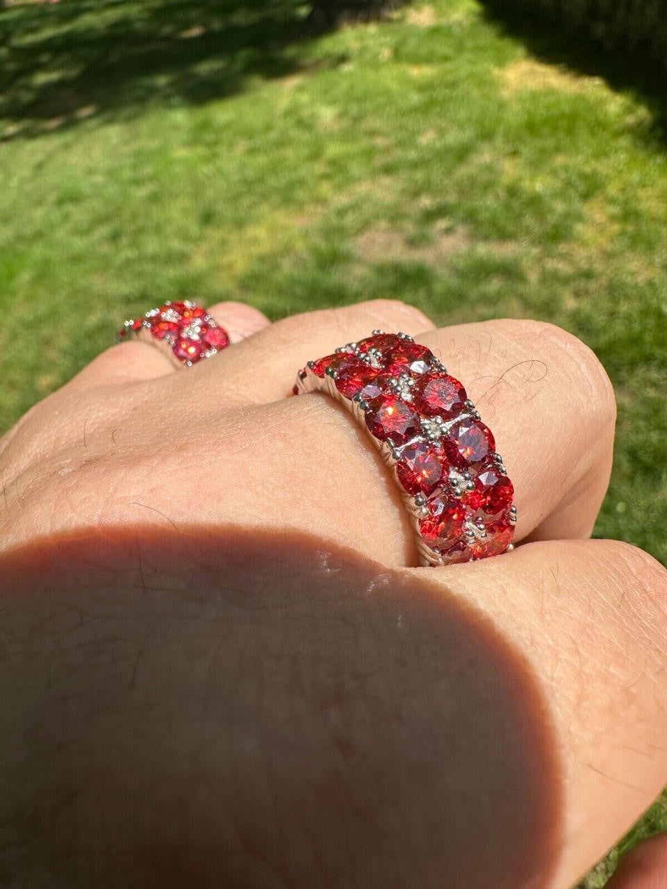 Red MOISSANITE Double Row Eternity Ring - 925 Silver