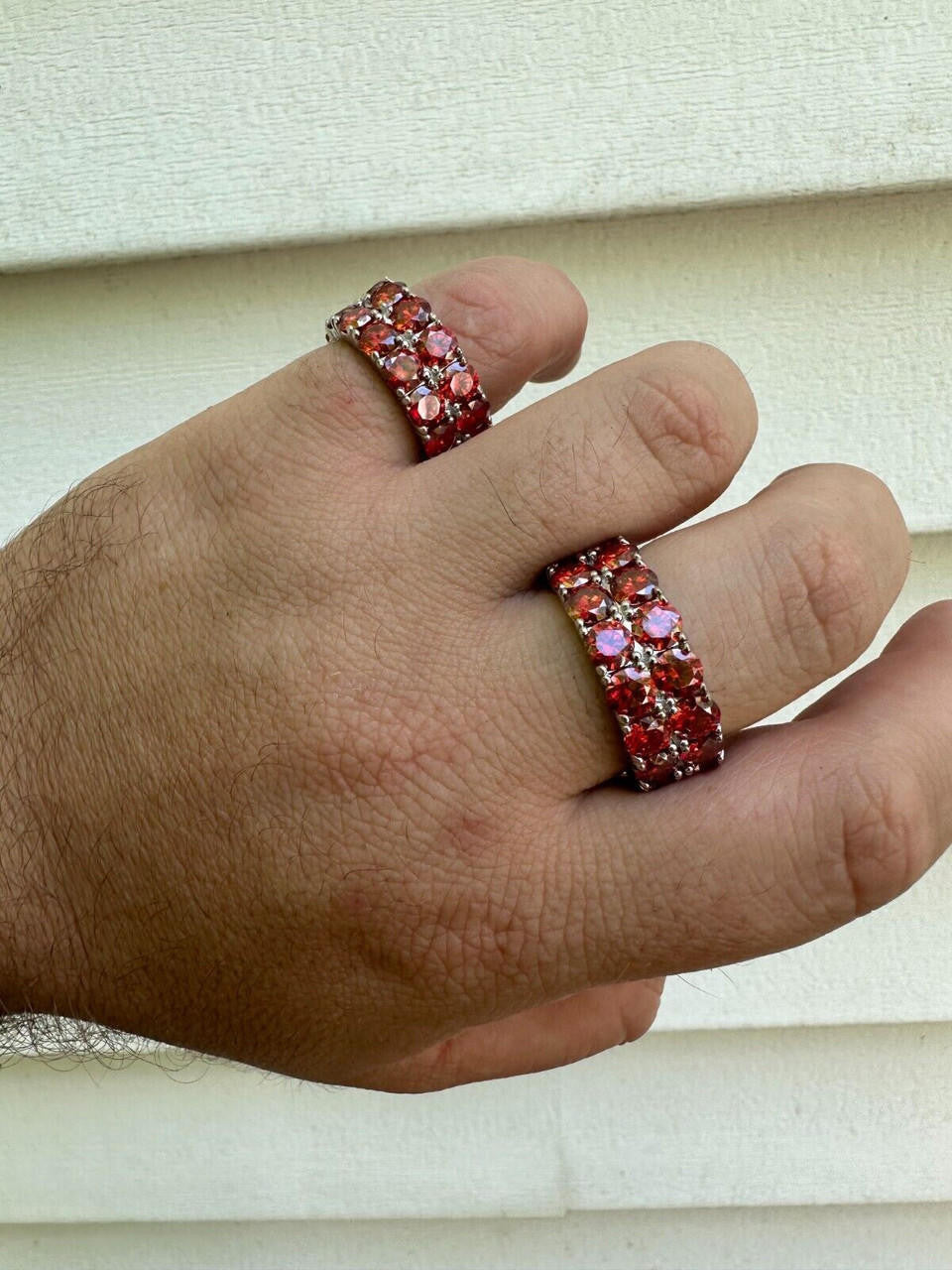 Red MOISSANITE Double Row Eternity Ring - 925 Silver