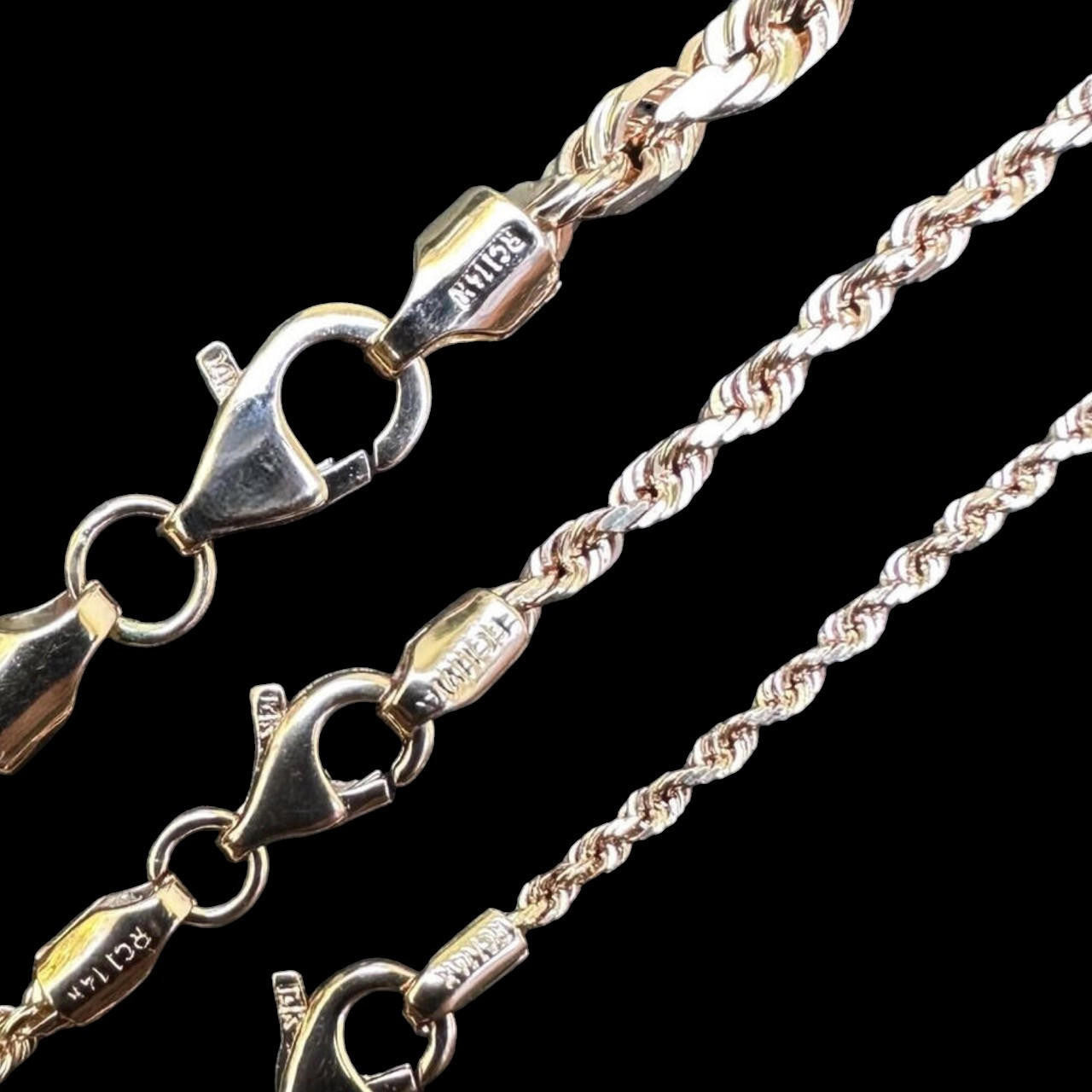 Rope Chain Necklace - 14k Rose Gold - 16"-30" - 1.5mm-6mm