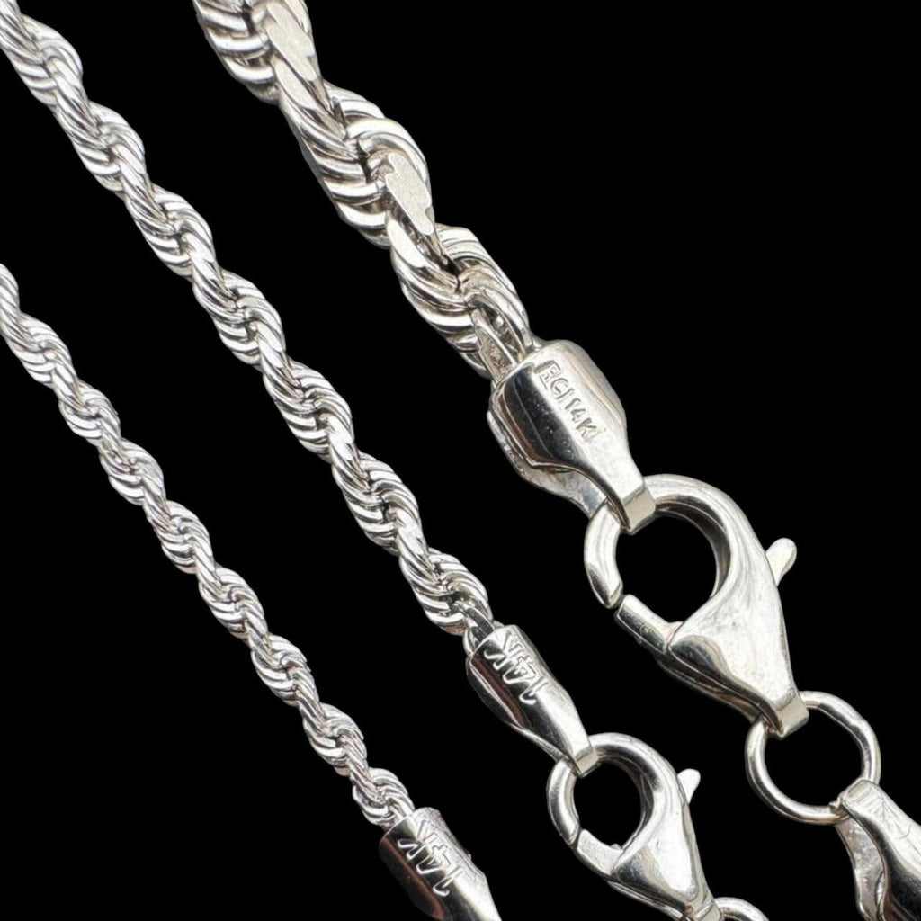 Rope Chain Necklace - 14k White Gold - 16"-30" - 1.5mm-4mm