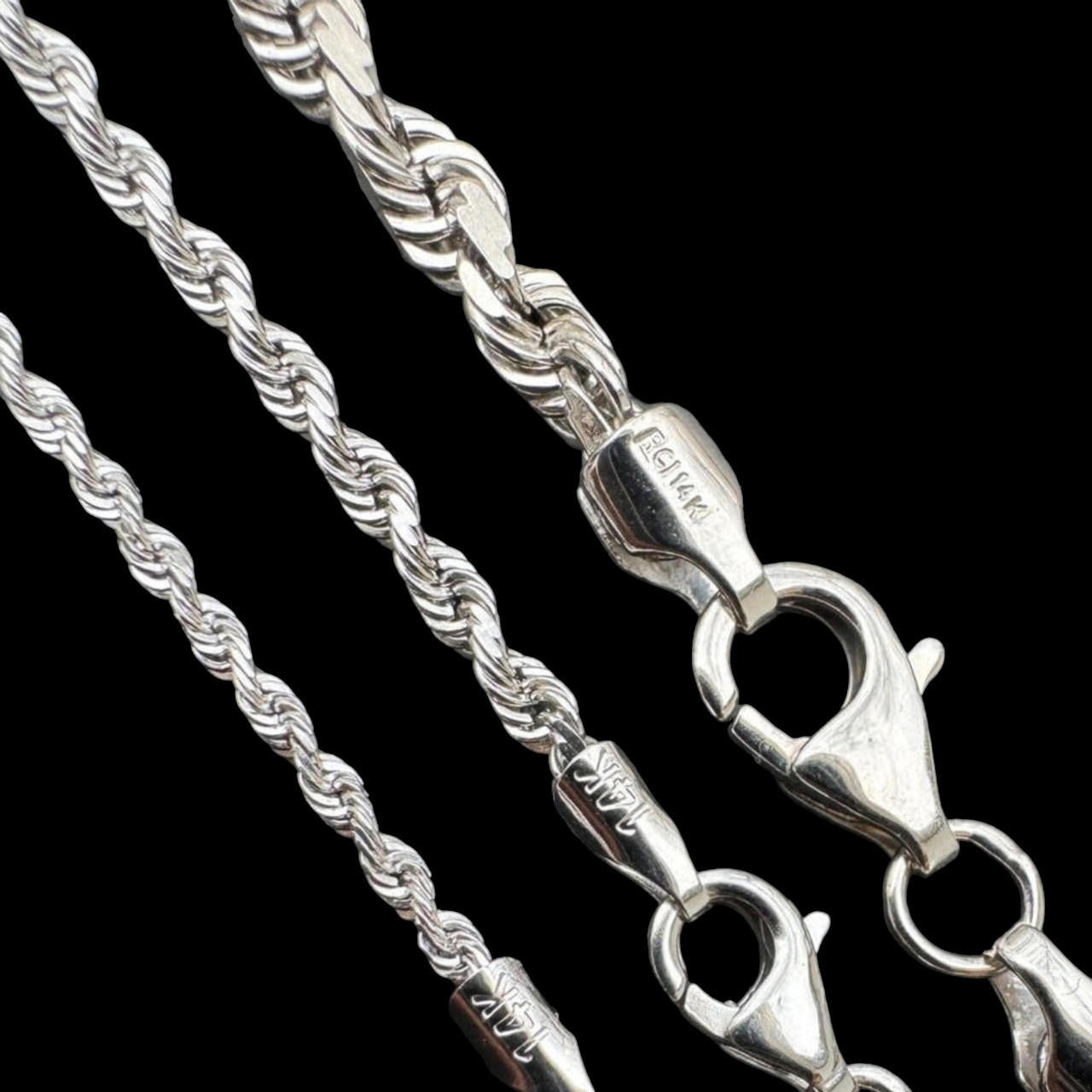 Rope Chain Necklace - 14k White Gold - 16"-30" - 1.5mm-4mm