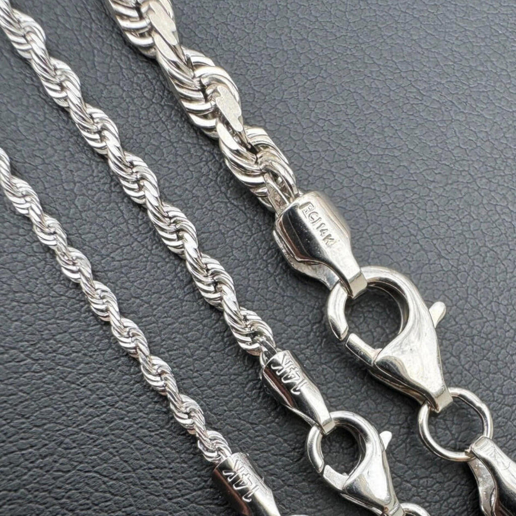 Rope Chain Necklace - 14k White Gold - 16"-30" - 1.5mm-4mm