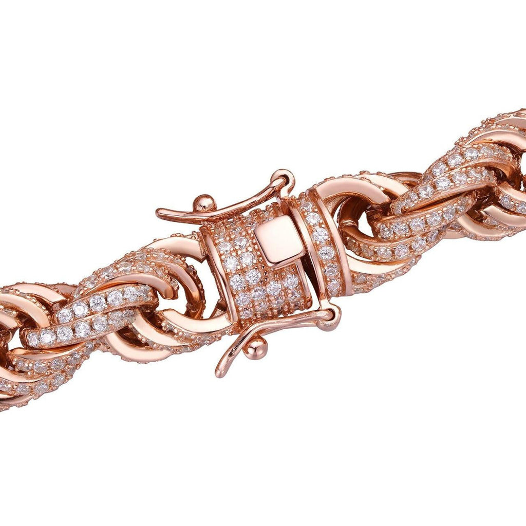 Rope Chain Necklace Iced Out CZ Stones - 14k Rose Gold Vermeil 925 Silver - 9mm - 16"-30"