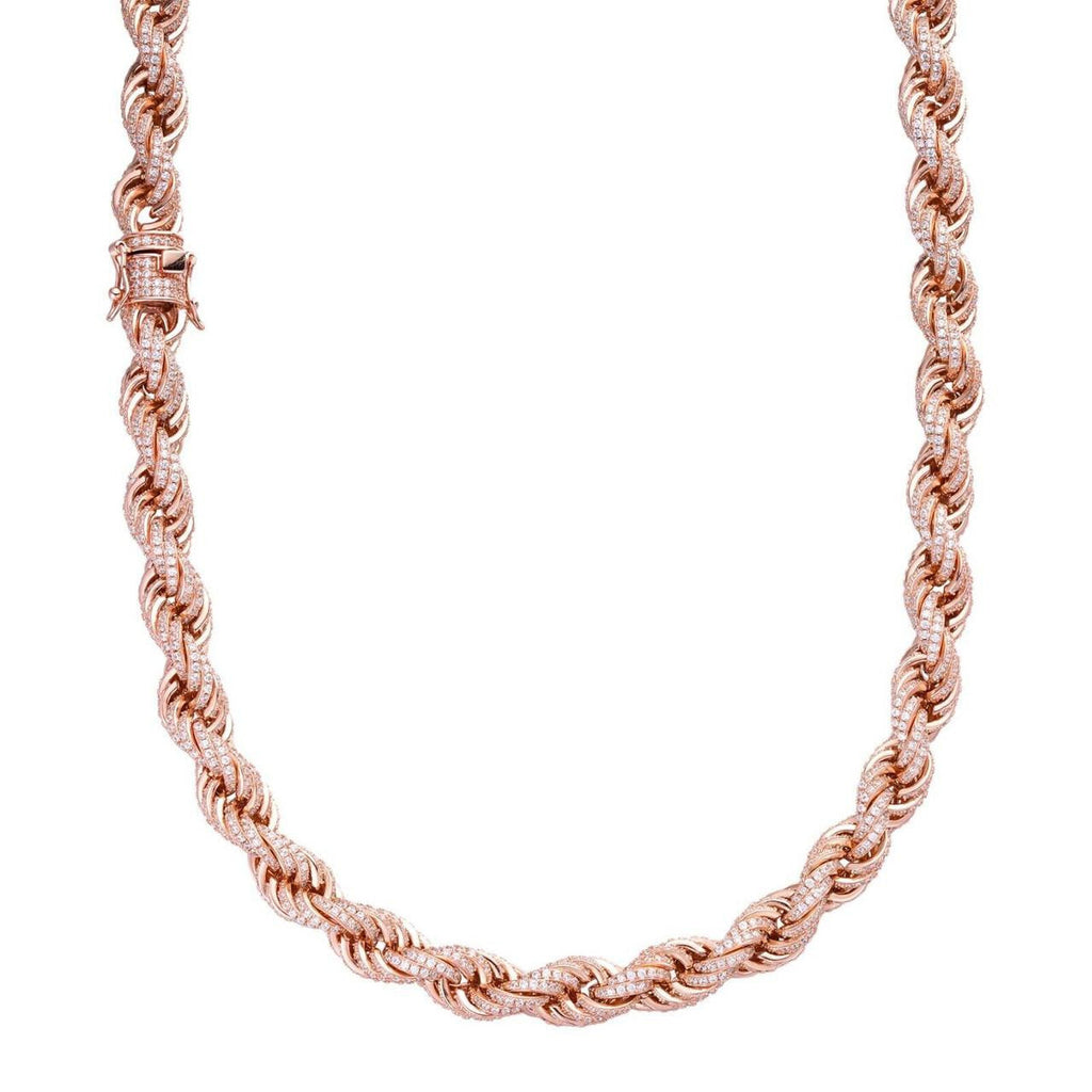 Rope Chain Necklace Iced Out CZ Stones - 14k Rose Gold Vermeil 925 Silver - 9mm - 16"-30"