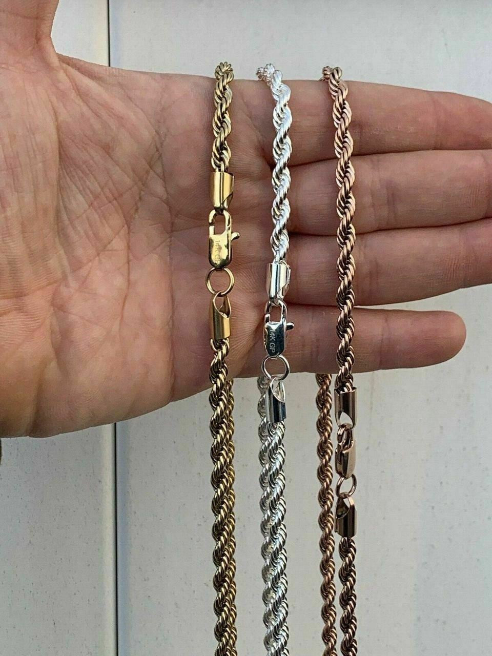 Rope Chain - Yellow Rose Or White Gold Over Solid Stainless Steel - 2-6mm 18-30"