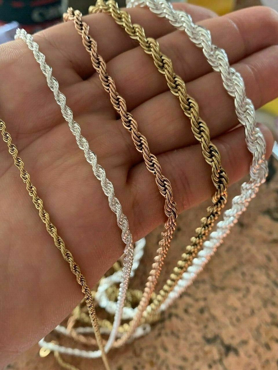 Rope Chain - Yellow Rose Or White Gold Over Solid Stainless Steel - 2-6mm 18-30"