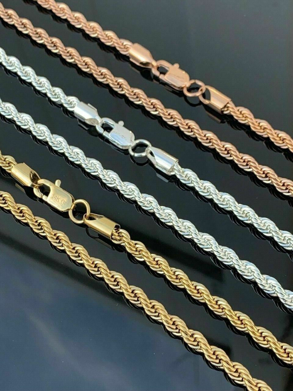 Rope Chain - Yellow Rose Or White Gold Over Solid Stainless Steel - 2-6mm 18-30"