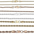 Rope Chain - Yellow Rose Or White Gold Over Solid Stainless Steel - 2-6mm 18-30"