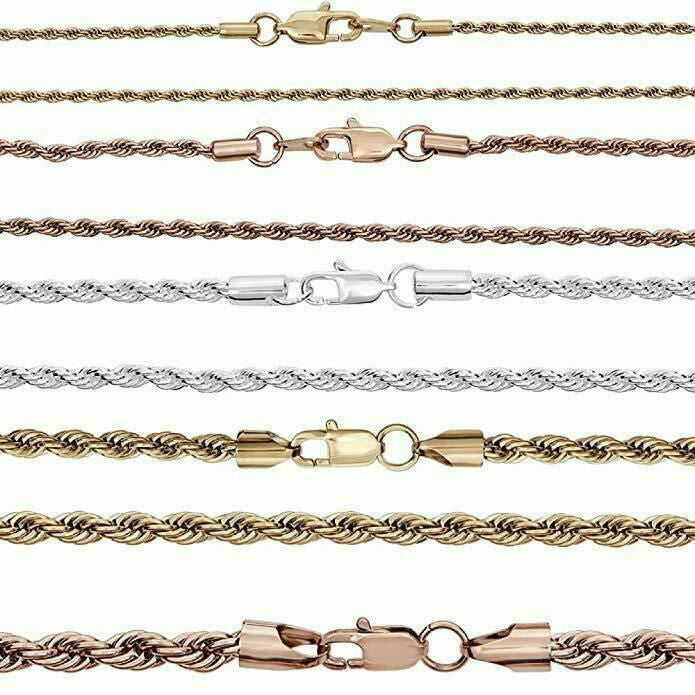 Rope Chain - Yellow Rose Or White Gold Over Solid Stainless Steel - 2-6mm 18-30"