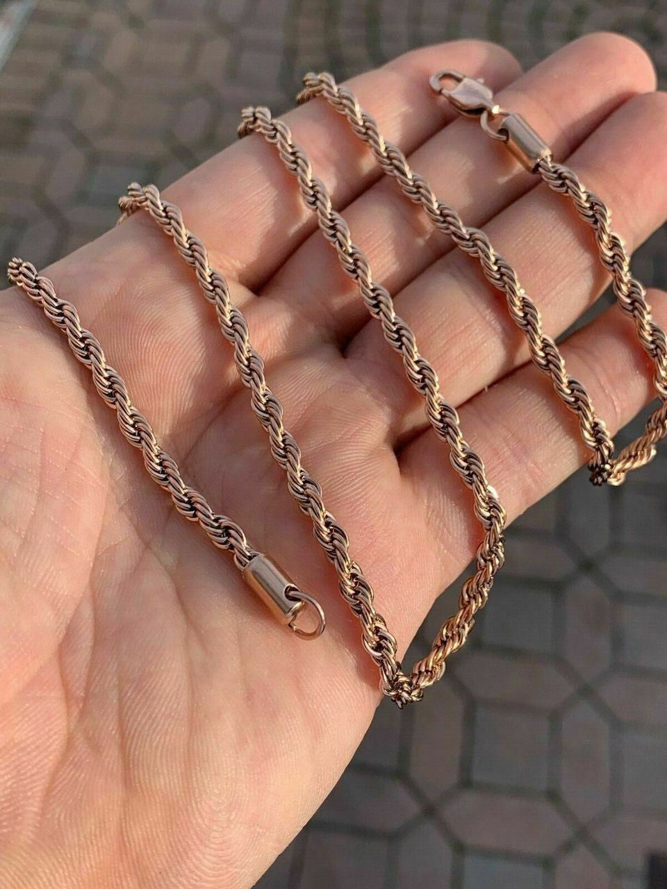 Rope Chain - Yellow Rose Or White Gold Over Solid Stainless Steel - 2-6mm 18-30"