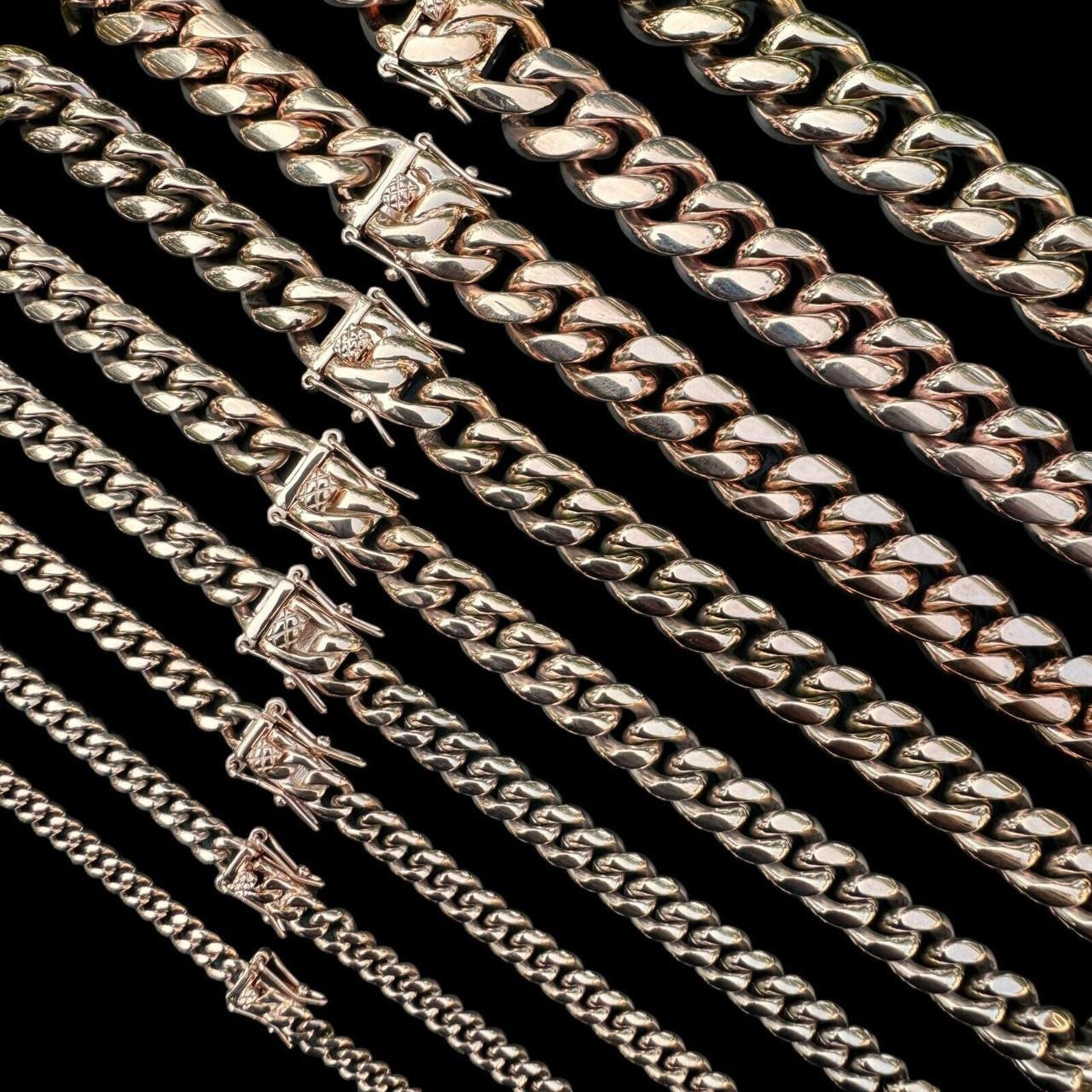 Rose Gold Stainless Steel Miami Cuban Link Chain Necklace Box Clasp 4-18mm