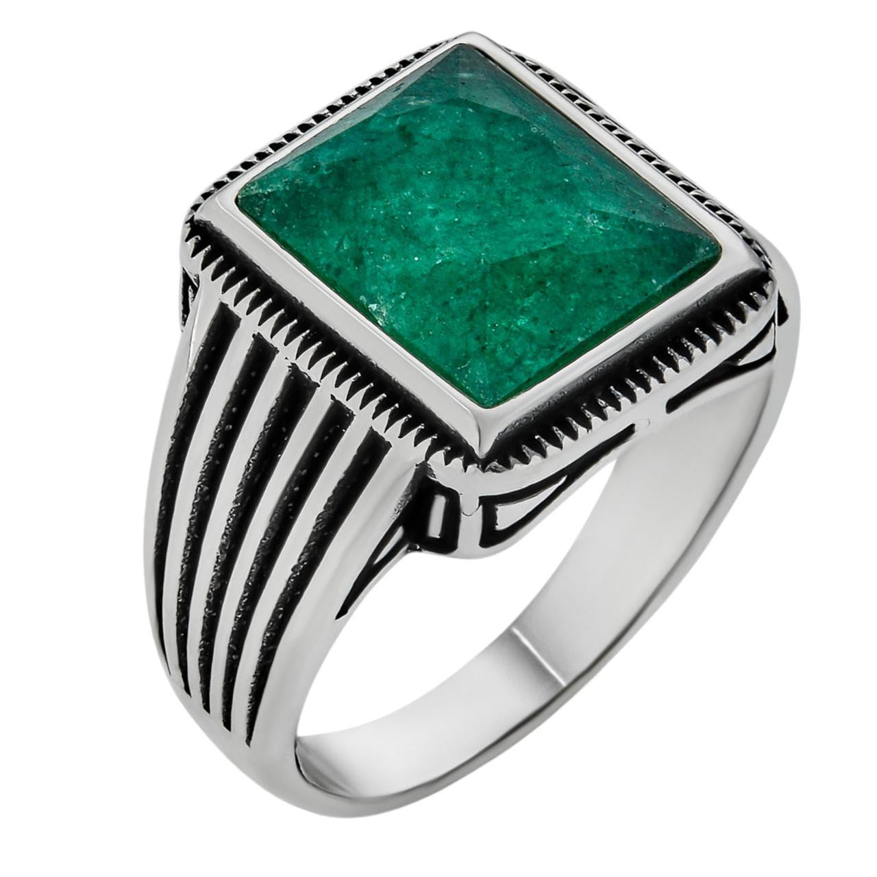 Royalty Ring - 925 Silver - Genuine Green Emerald Stone