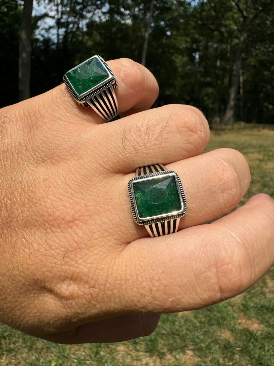 Royalty Ring - 925 Silver - Genuine Green Emerald Stone