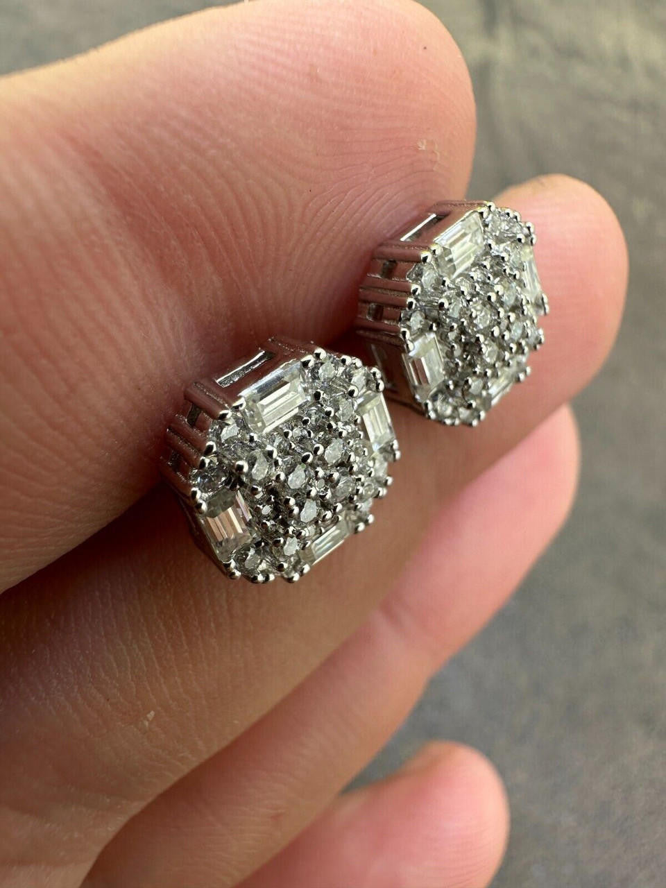 Baguette Star Iced Out Earrings - 925 Silver - CZ Stones - 10mm
