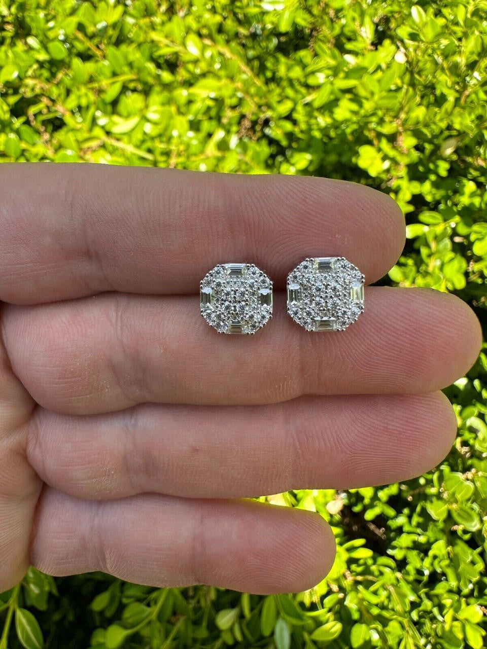 Baguette Star Iced Out Earrings - 925 Silver - CZ Stones - 10mm