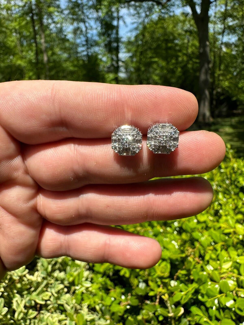 Baguette Star Iced Out Earrings - 925 Silver - CZ Stones - 10mm