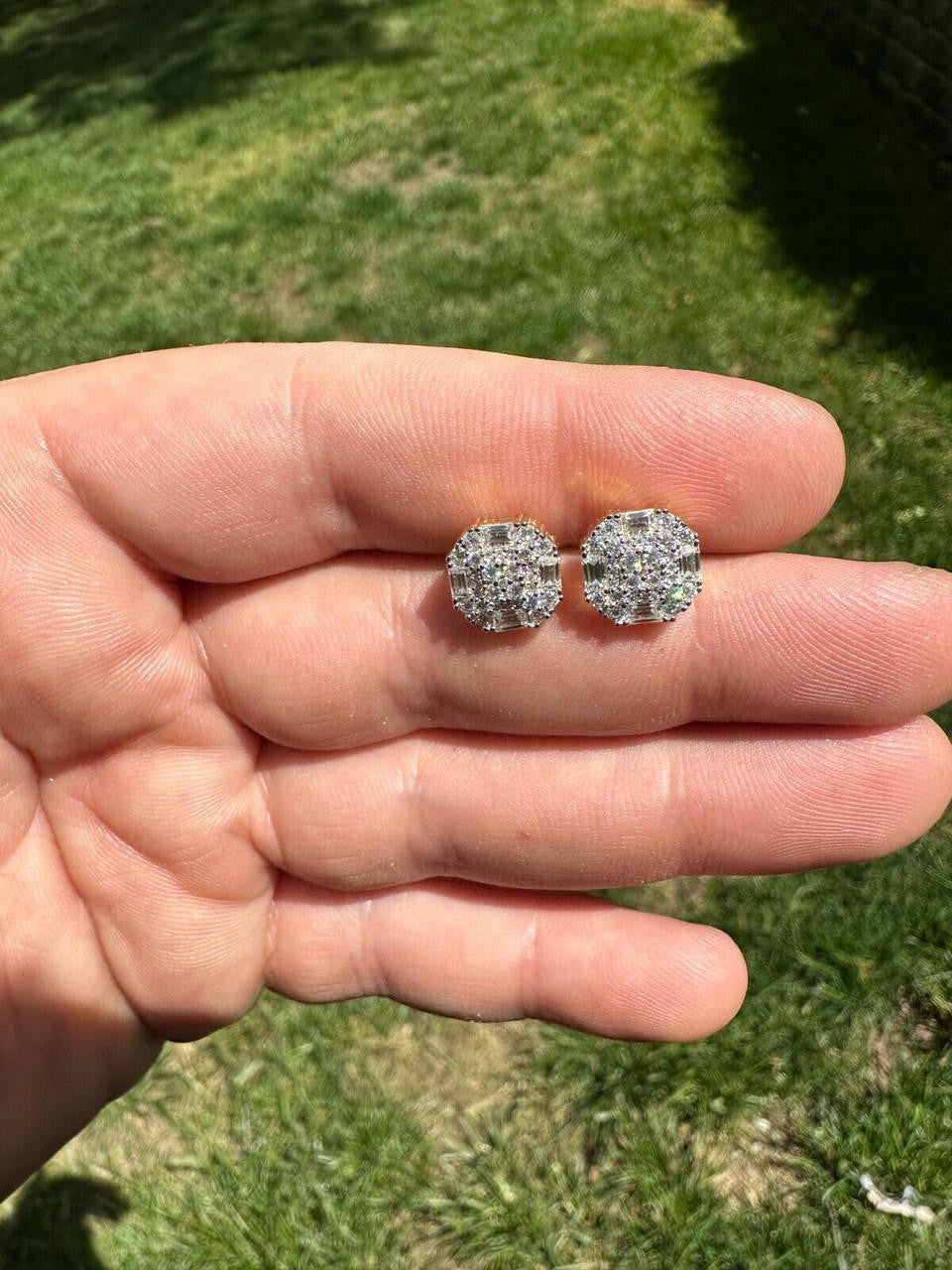 Baguette Star Iced Out Earrings - 14k Gold Vermeil 925 Silver - CZ Stones - 10mm