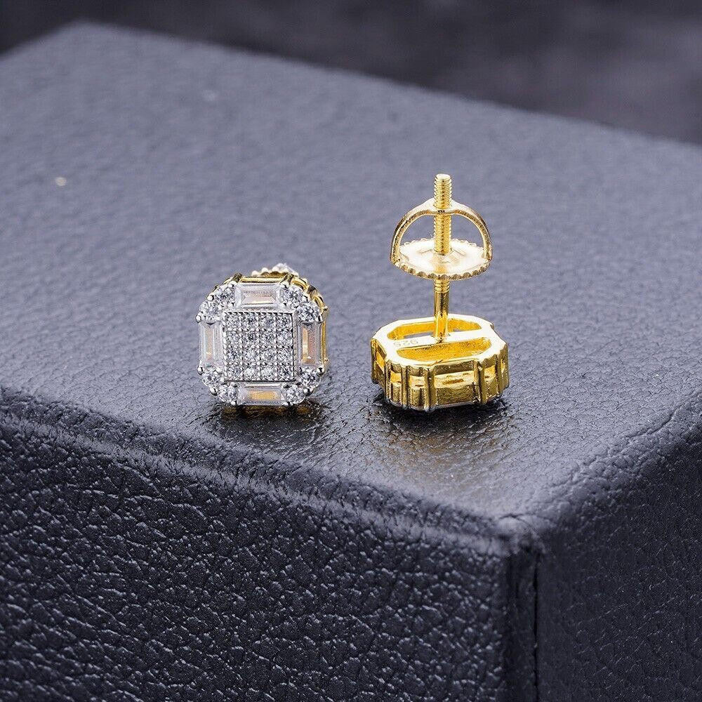 Baguette Star Iced Out Earrings - 14k Gold Vermeil 925 Silver - CZ Stones - 10mm