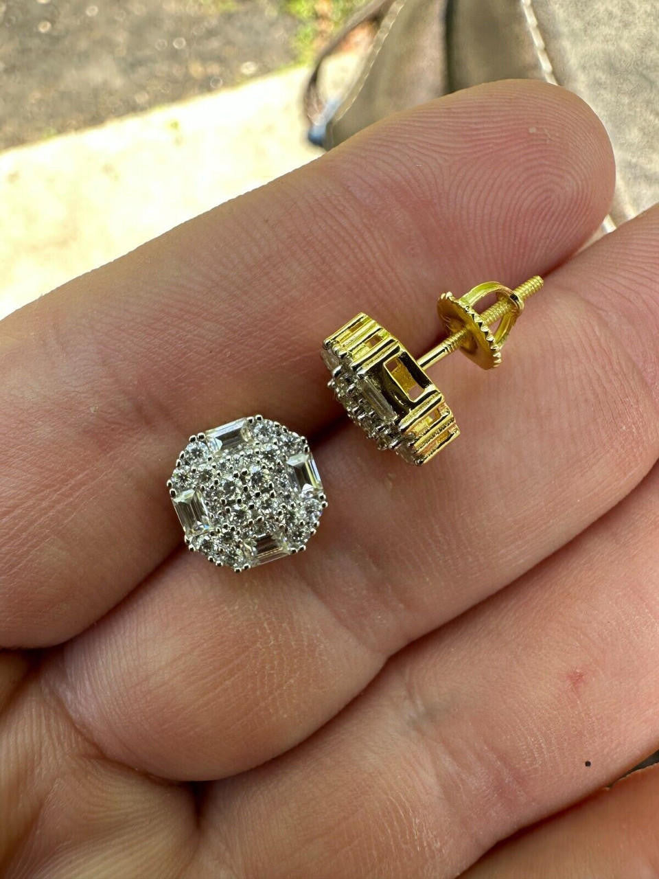 Baguette Star Iced Out Earrings - 14k Gold Vermeil 925 Silver - CZ Stones - 10mm