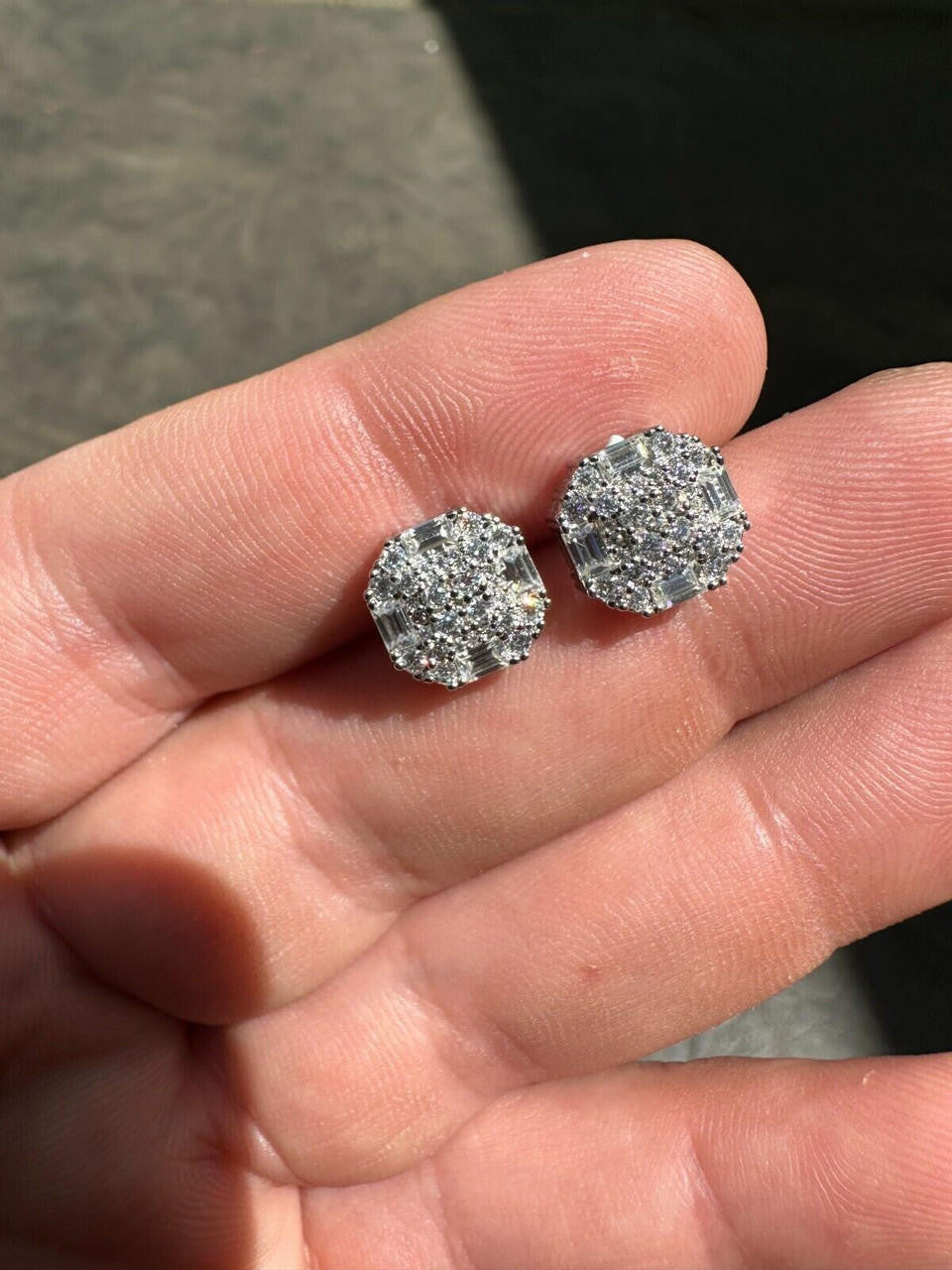 Baguette Star Iced Out Earrings - 14k Gold Vermeil 925 Silver - CZ Stones - 10mm