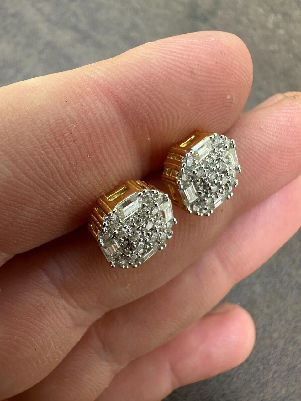 Baguette Star Iced Out Earrings - 14k Gold Vermeil 925 Silver - CZ Stones - 10mm