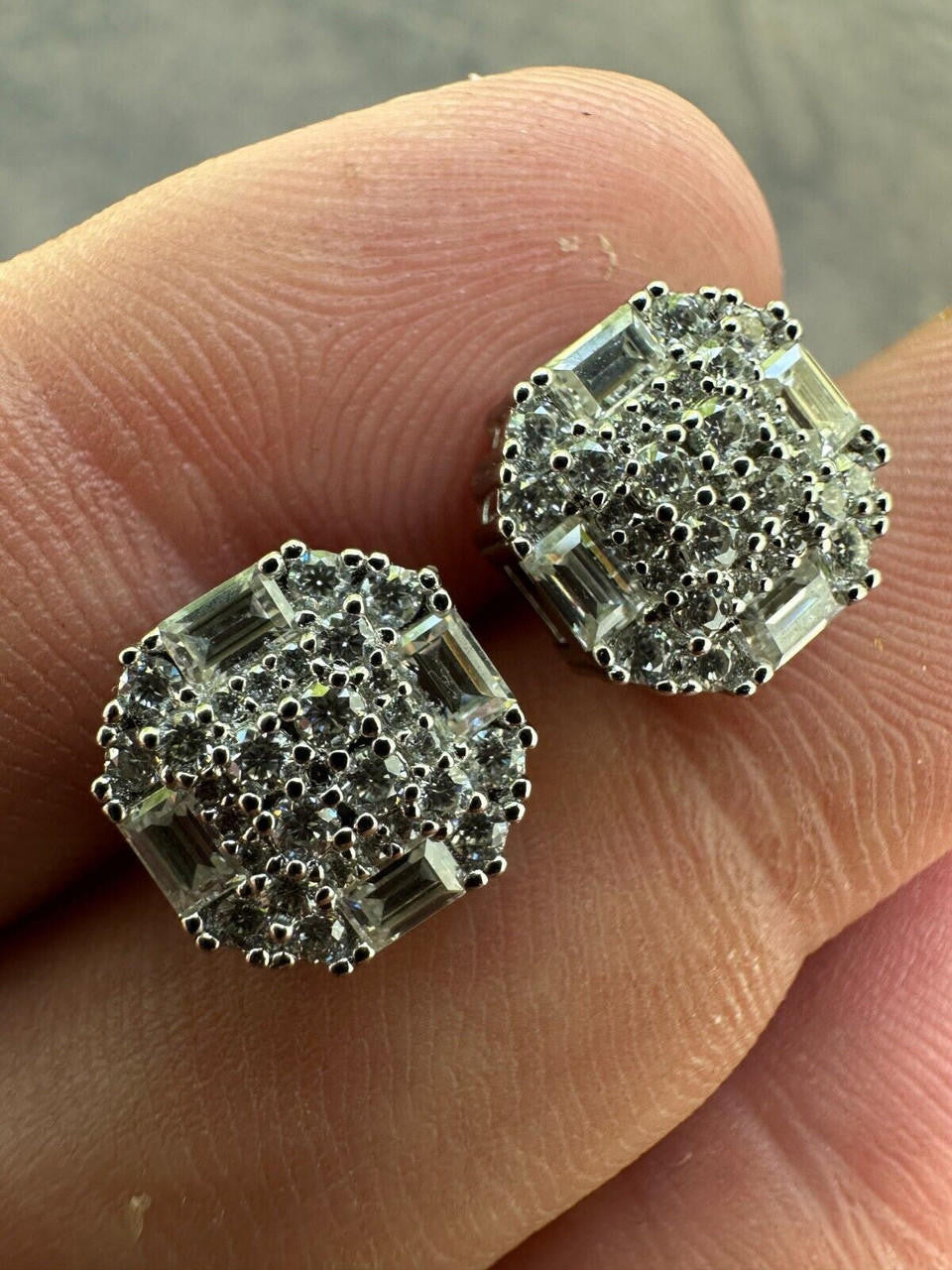 Baguette Star Iced Out Earrings - 14k Gold Vermeil 925 Silver - CZ Stones - 10mm